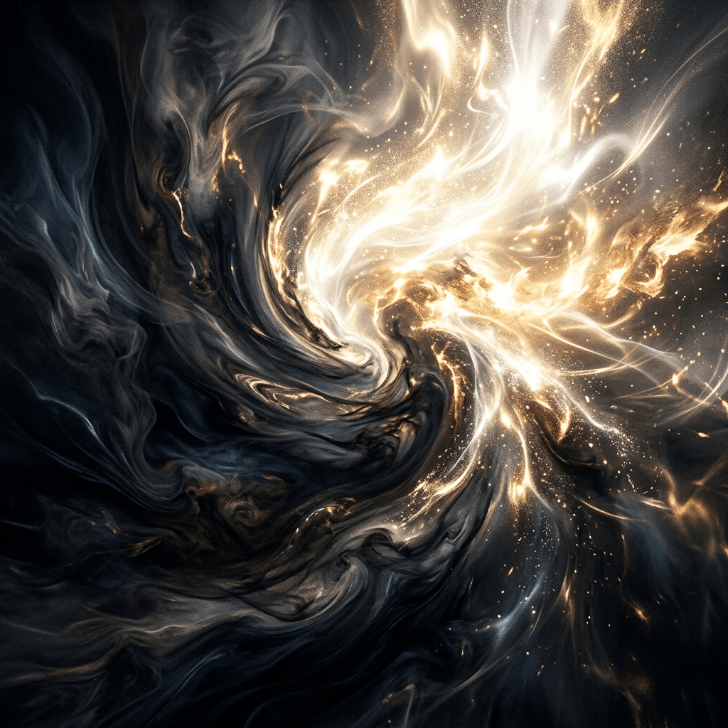 Swirling abstract cosmic light with dark and bright glowing streams