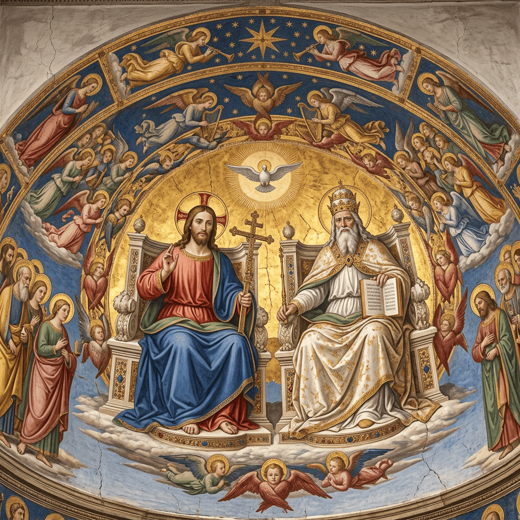 Fresco of Christ and God the Father with the Holy Spirit